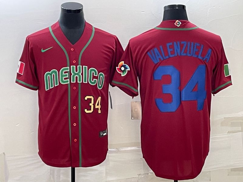 Men 2023 World Cub Mexico 34 Valenzuela Red Nike MLB Jersey12